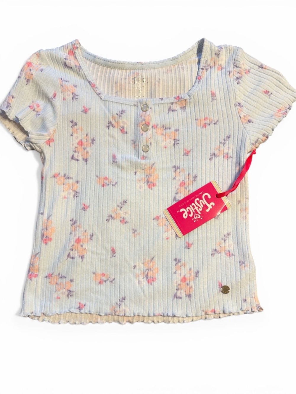Justice Floral Kids Top Blue Cream and Pink Junior size Medium super soft